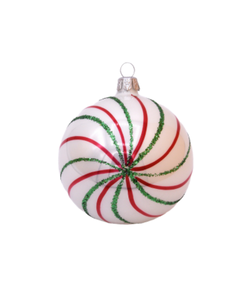 Witte Kerstballen met Rode en Groene Spiralen