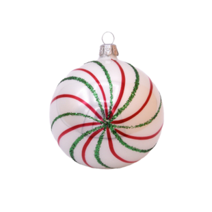 Witte Kerstballen met Rode en Groene Spiralen