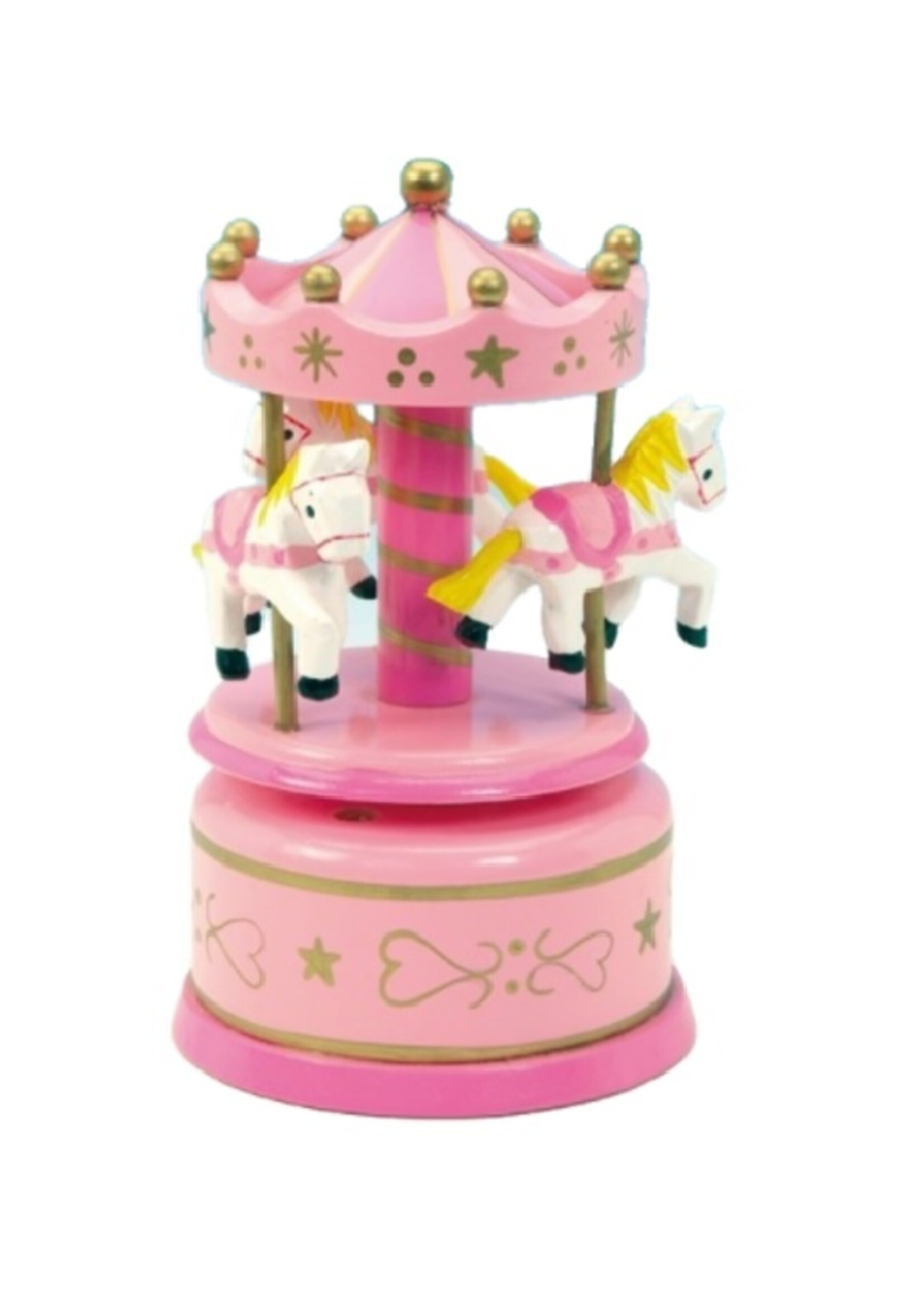 Houten speeldoosje roze paarden carrousel