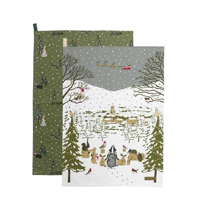 Sophie Allport set van twee kersttheedoeken uit de Feestelijk Bos collectie