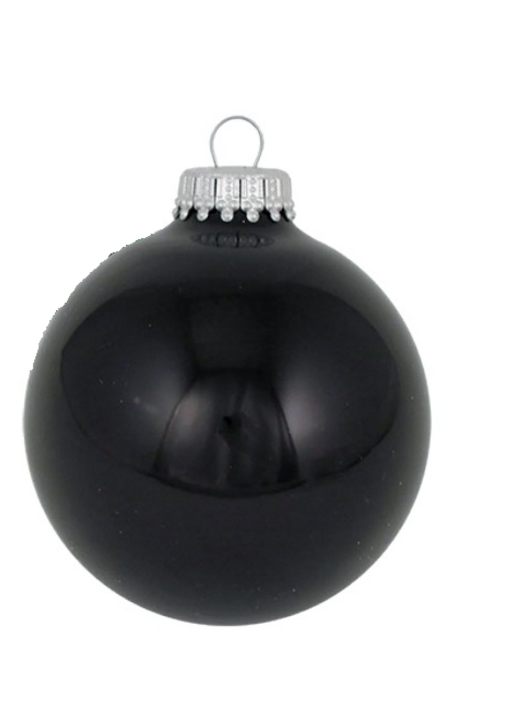 Glazen glanzende zwarte kerstballen effen 7 cm - met zilveren kroontje