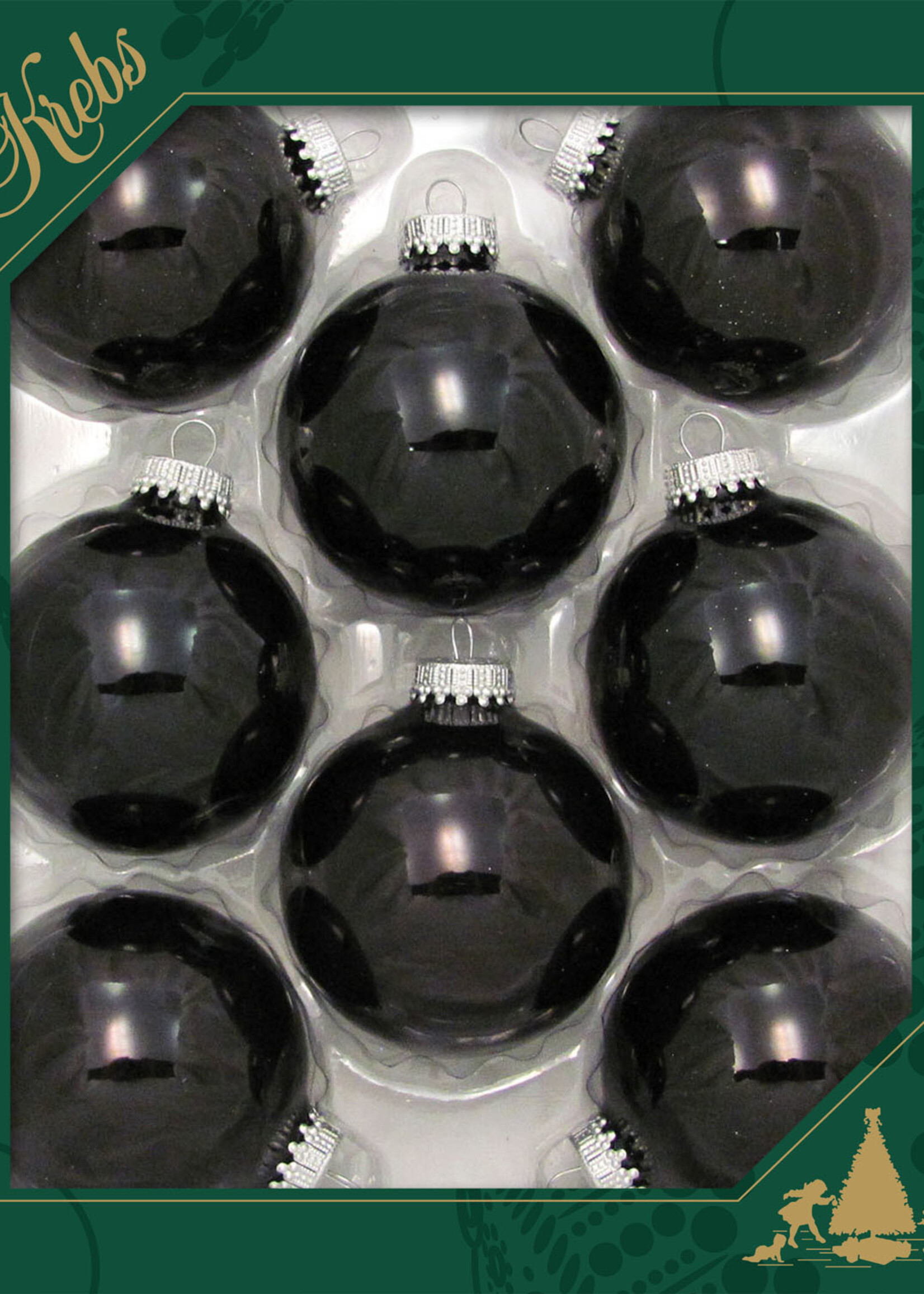 Glazen glanzende zwarte kerstballen effen 7 cm - met zilveren kroontje