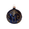 Kerstbal blauw glans met gouden glitter decoratie 8 cm - set van 3