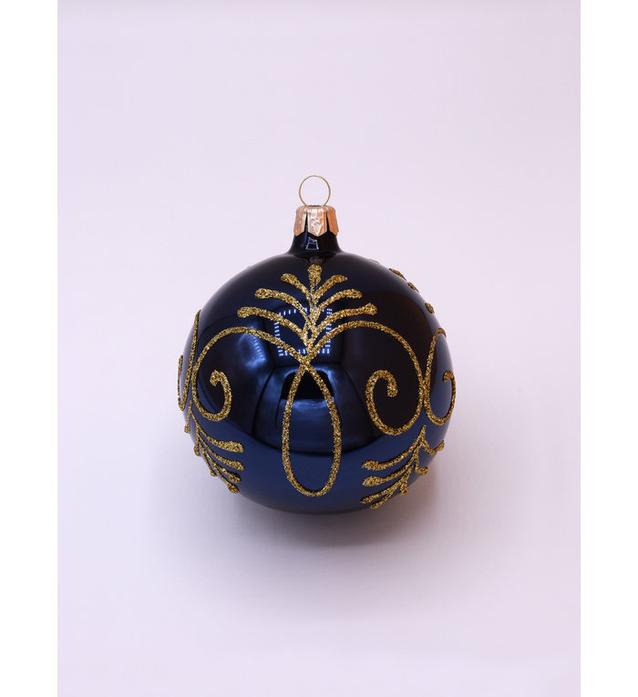 Kerstbal blauw glans met gouden glitter decoratie 8 cm - set van 3