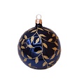 Kerstbal glanzend donker blauw met gouden blaadjes decoratie 8 cm - set van 3