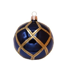 Blauwe Kerstballen met Gouden Ruitennet