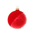 Krebs Glas Lauscha Glazen kerstbal rood met diagonale glitter lijnen 8 cm