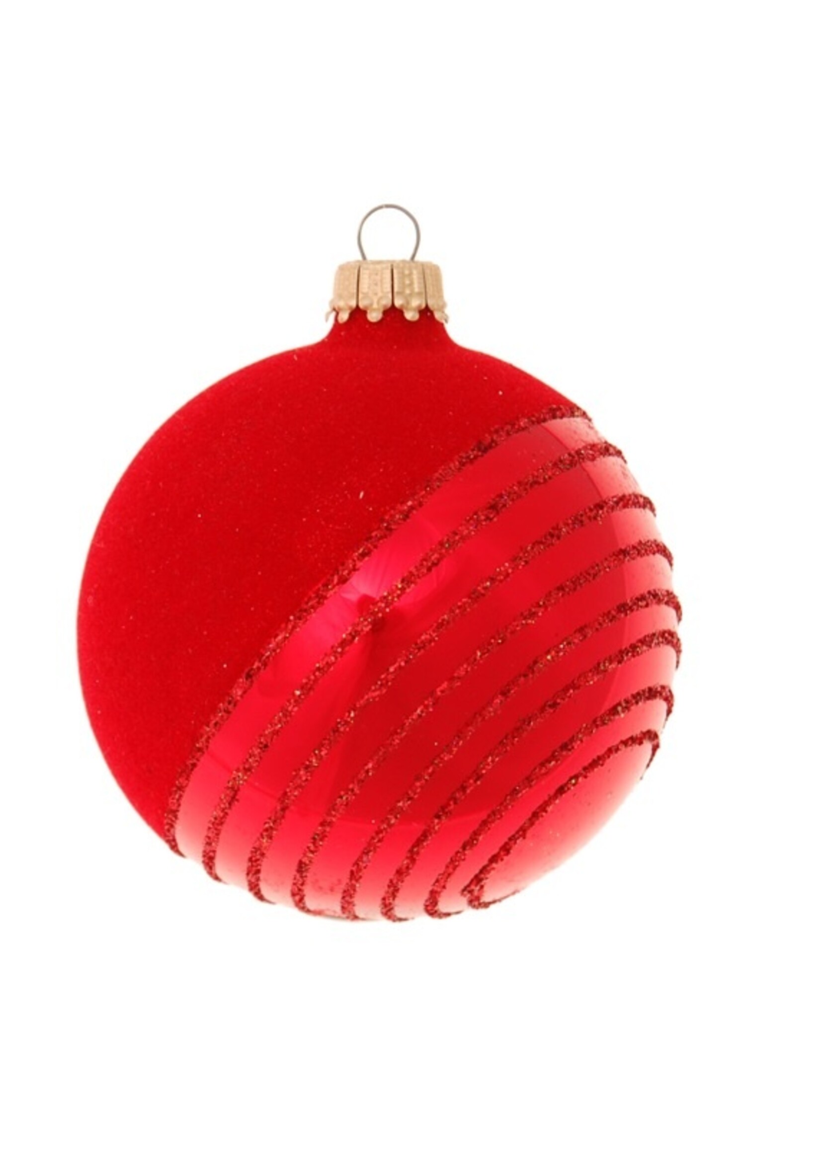 Krebs Glas Lauscha Glazen kerstbal rood met diagonale glitter lijnen 8 cm