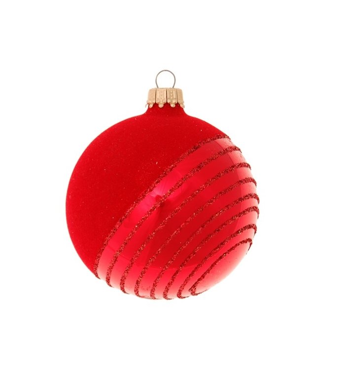 Krebs Glas Lauscha Glazen kerstbal rood met diagonale glitter lijnen 8 cm