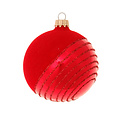 Krebs Glas Lauscha Glazen kerstbal rood met diagonale glitter lijnen 8 cm