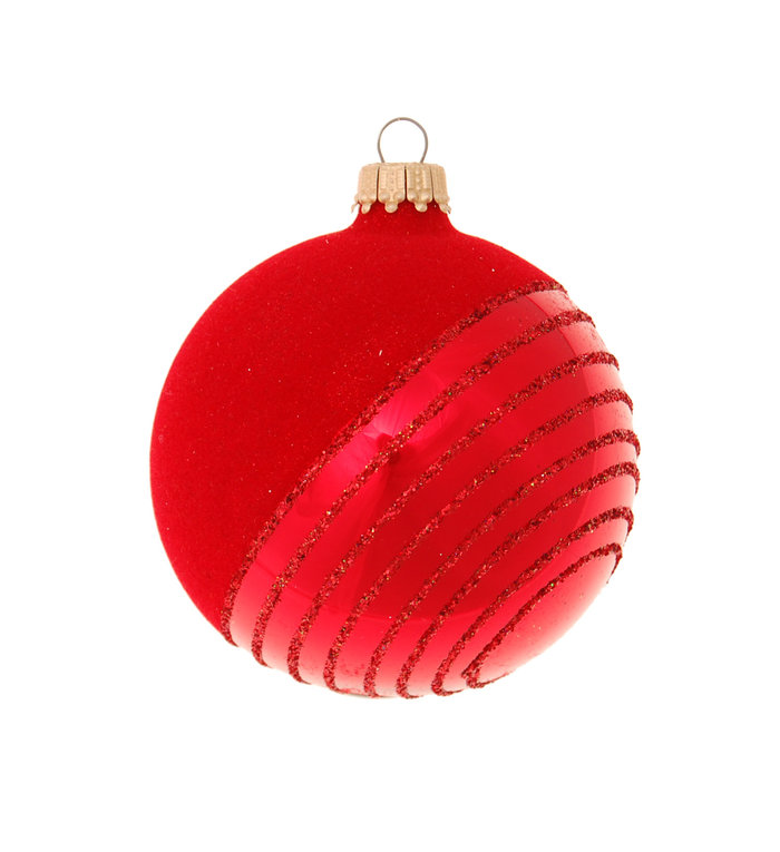 Krebs Glas Lauscha Glazen kerstbal rood met diagonale glitter lijnen 8 cm