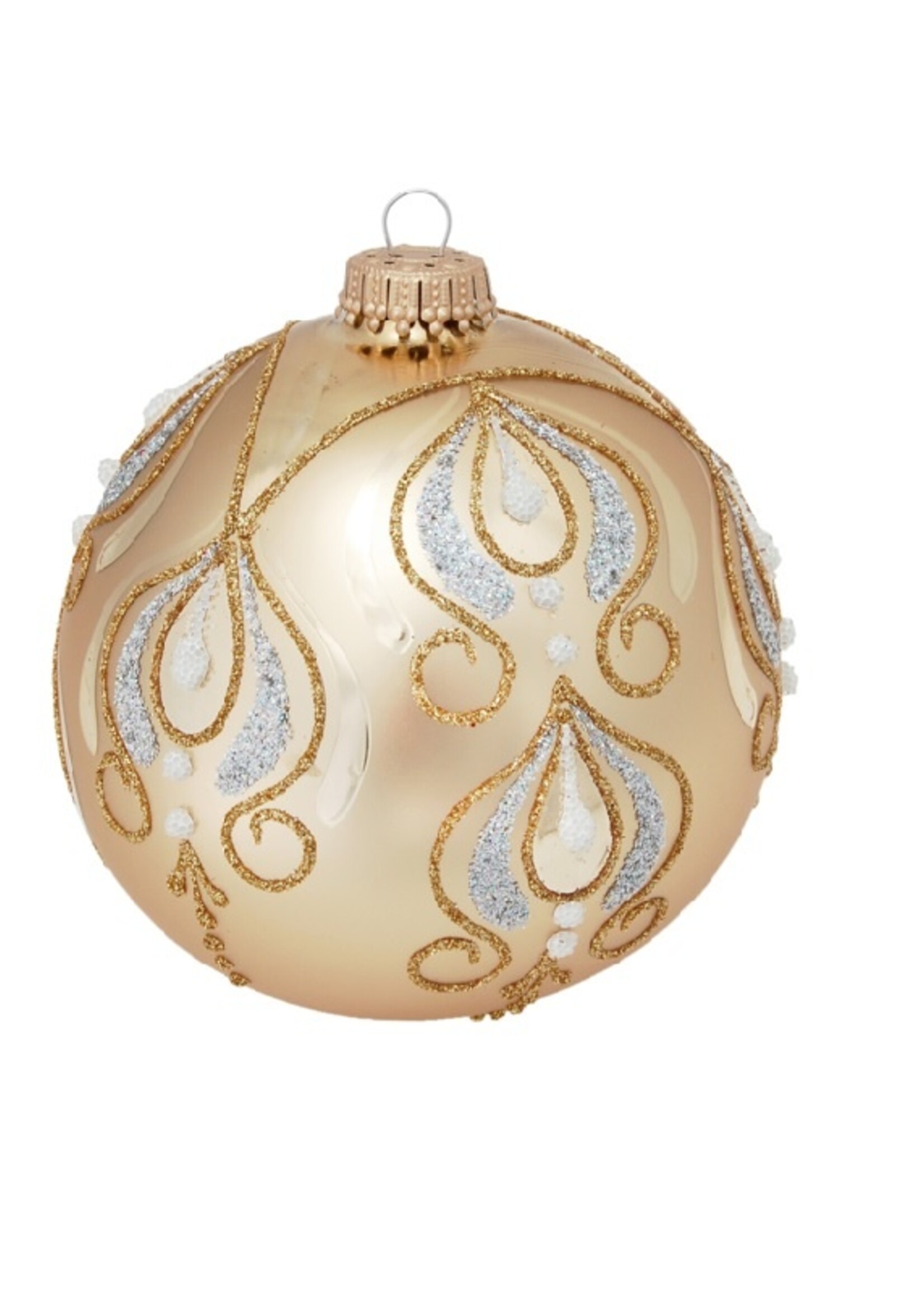 Krebs Glas Lauscha Glazen kerstbal goud met ranken en druppels 8 cm
