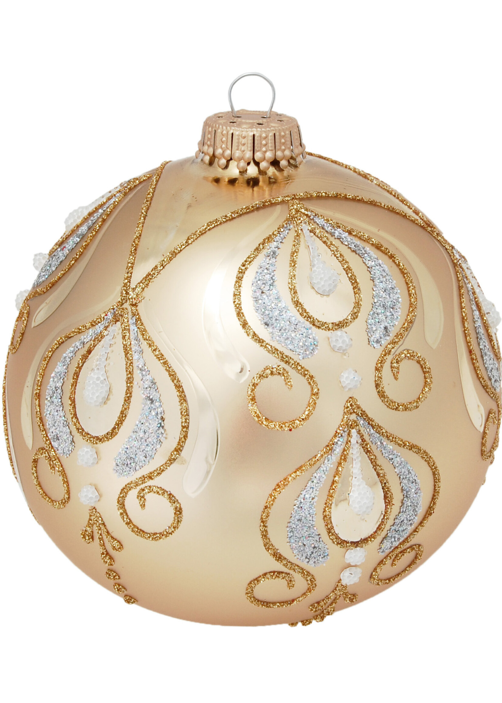 Krebs Glas Lauscha Glazen kerstbal goud met ranken en druppels 8 cm