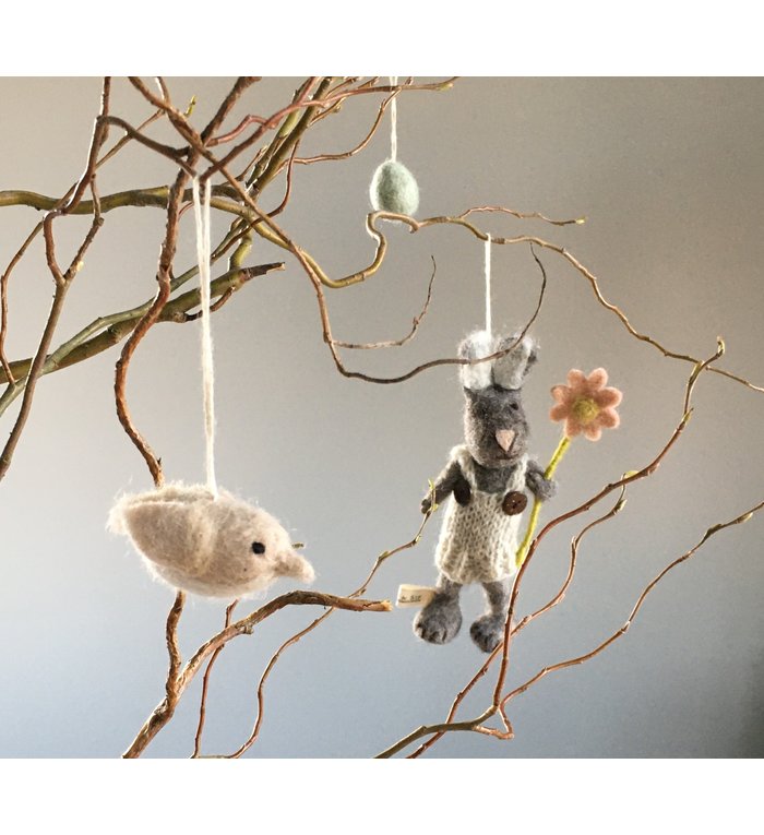 Én Gry & Sif Set van 2 handgemaakte beige vogel hangertjes 4 en 5,5 cm