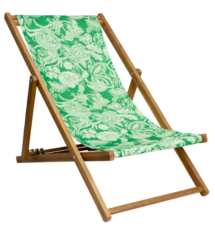 Vent de Bohème  tuinstoel - ligstoel - strandstoel van acaciahout met tropisch motief Jasmin Groen