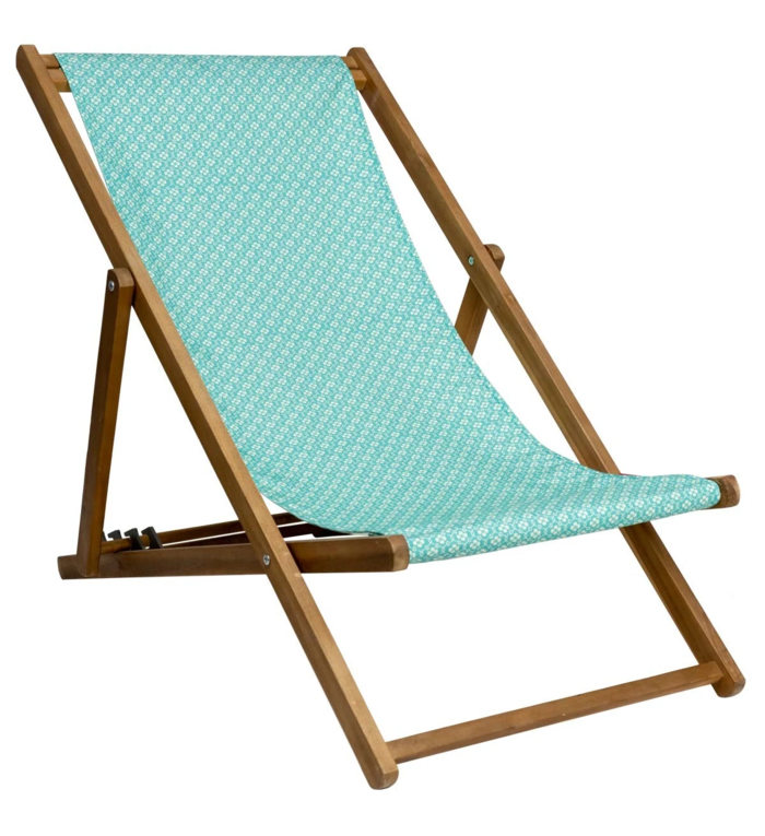 Vent de Bohème  tuinstoel - ligstoel - strandstoel van acaciahout met grafisch design Rosalie Turquoise