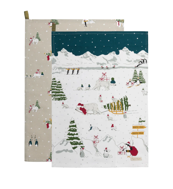 Vervullen String string Maand Sneeuwseizoen Theedoeken voor Kerst van Sophie Allport - set van twee