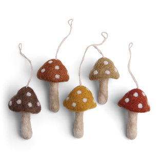 Bruine en Rode Paddenstoelen - set van 5 hangertjes