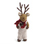 Én Gry & Sif bruin vilten jongens hert kersthanger met grijze broek en rode sjaal - hangend of staand - 15 cm