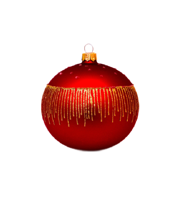 Kerstbal mat rood met gouden lijnen en glitter stipjes decoratie 8 cm - set van 3