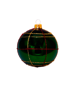 Groene Kerstballen met Gouden en Rode Glitterlijnen