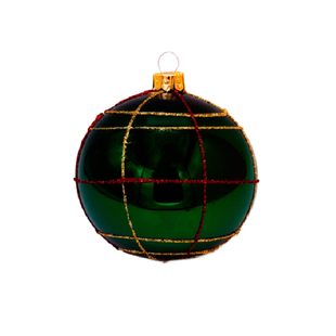 Groene Kerstballen met Gouden en Rode Glitterlijnen