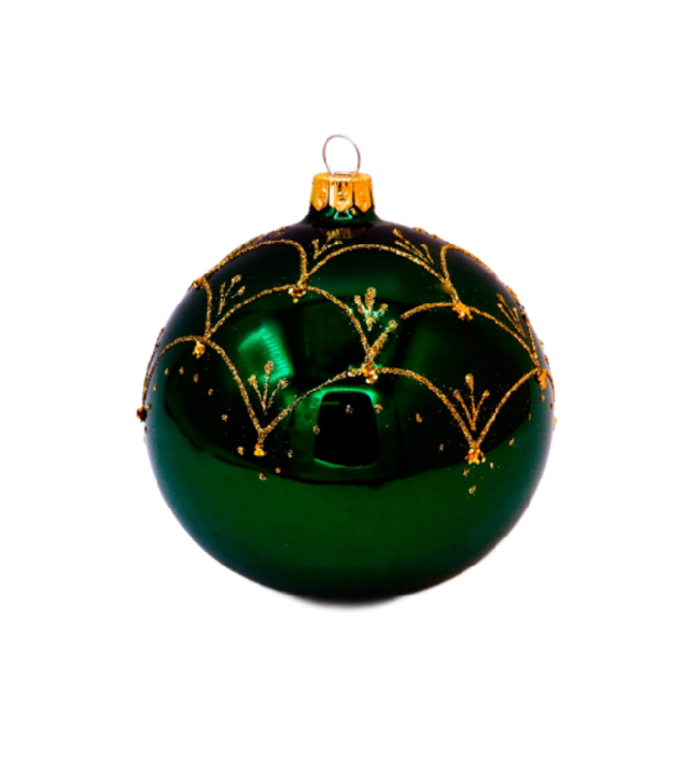 Set van 3 glanzende kerstballen groen met chique gouden decoratie 8 cm