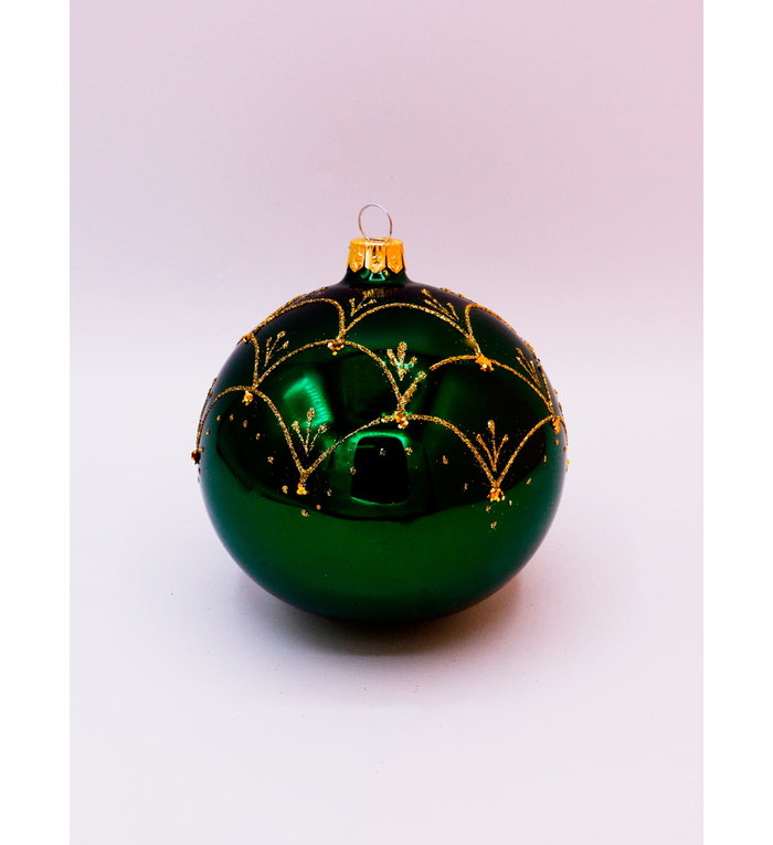 Set van 3 glanzende kerstballen groen met chique gouden decoratie 8 cm