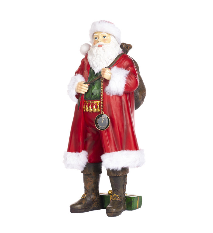 Goodwill Staande kerstman figuur met cadeau zak en zakhorloge 30 cm