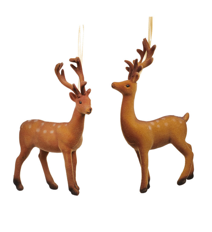 Goodwill set van 2 bruine rendier kersthangers - rendier kerstboom decoratie - 15 cm