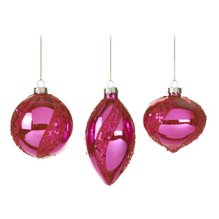 Roze Kerstballen met Pailletten - set van 3