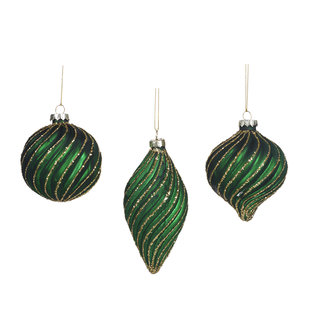 Groene Kerstballen met Twisted met Goud - set van 3