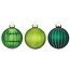 Magic by Inge Set van 3 - Glazen kerstballen in verschillende groene kleuren gedecoreerd met een ribbeltje en gouden glitters 8 cm