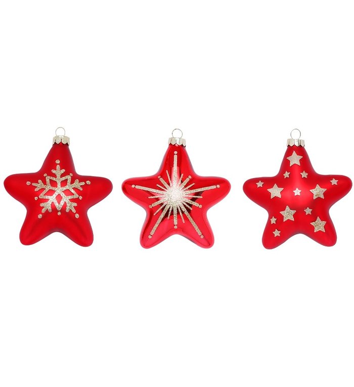 Kerstster kersthangers rood met gouden decoratie set van 3 - 7 cm