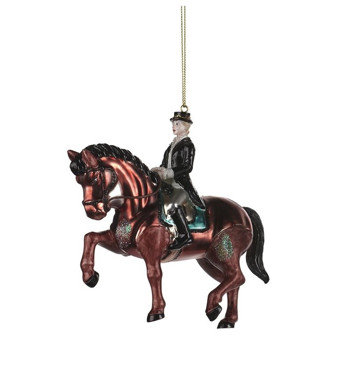 Goodwill kersthanger bruin paard met ruiter - kerstboom decoratie van glas 12 cm