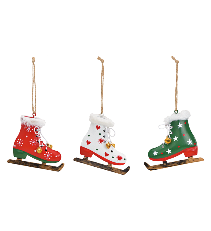 Drie kleuren metalen schaatsen kerstboom decoratie