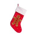 Sass & Belle Decoratie Kerstsok Rood met bruin Peperkoek Mannetje - Christmas Stocking Gingerbread Man