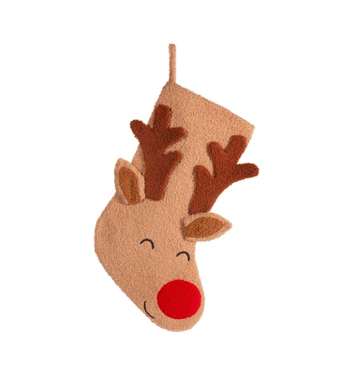 Sass & Belle decoratie Kerstsok Rudolf Rendier met rode neus
