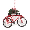 Sass & Belle fiets kerstbal met kerstboom - rode fiets kerstboomdecoratie 11,5 cm