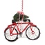 Sass & Belle fiets kerstbal met kerstboom - rode fiets kerstboomdecoratie 11,5 cm