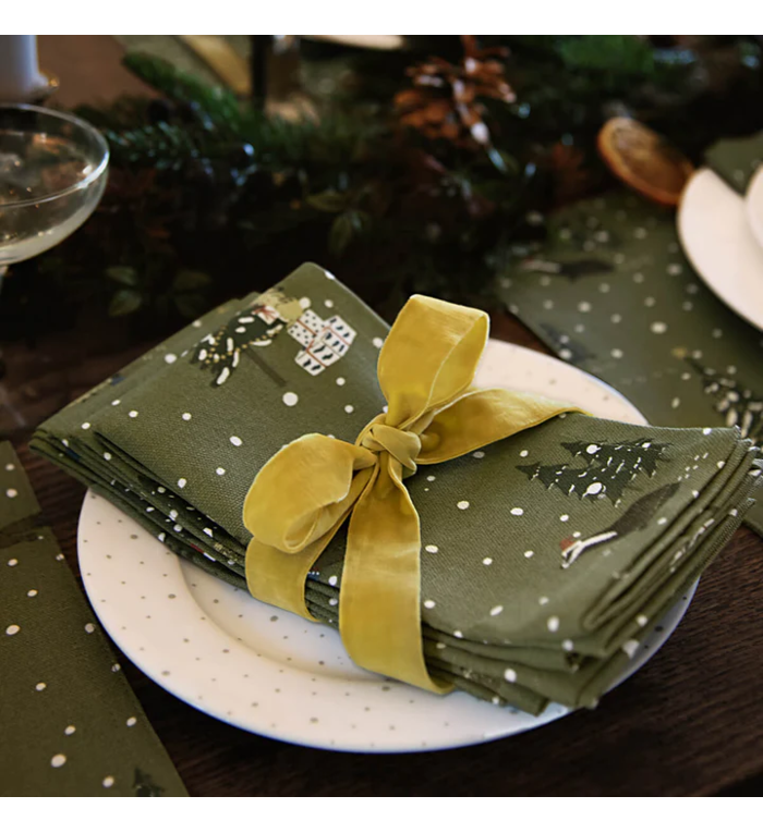 Sophie Allport set van 4 olijfgroene Kerst Servetten uit de Feestelijk Bos collectie