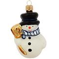 Sneeuwpop met blauwe sjaal kerstboomdecoratie van glas