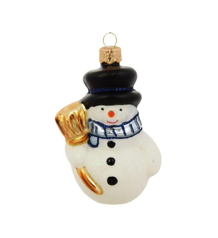Sneeuwpop met blauwe sjaal kerstboomdecoratie van glas