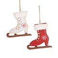 Sass & Belle houten schaatsen kersthangers set van 2: rood en wit