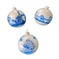 Set van 3 - Glazen kerstballen delfts blauw met molen, schip en huisjes