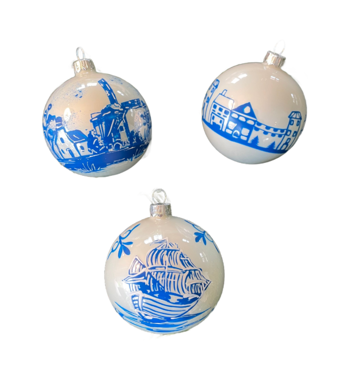 heel fijn welzijn maagd Set van drie Delfts Blauwe Kerstballen 8 cm groot van glas