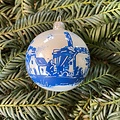 Set van 3 - Glazen kerstballen delfts blauw met molen, schip en huisjes