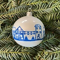 Set van 3 - Glazen kerstballen delfts blauw met molen, schip en huisjes