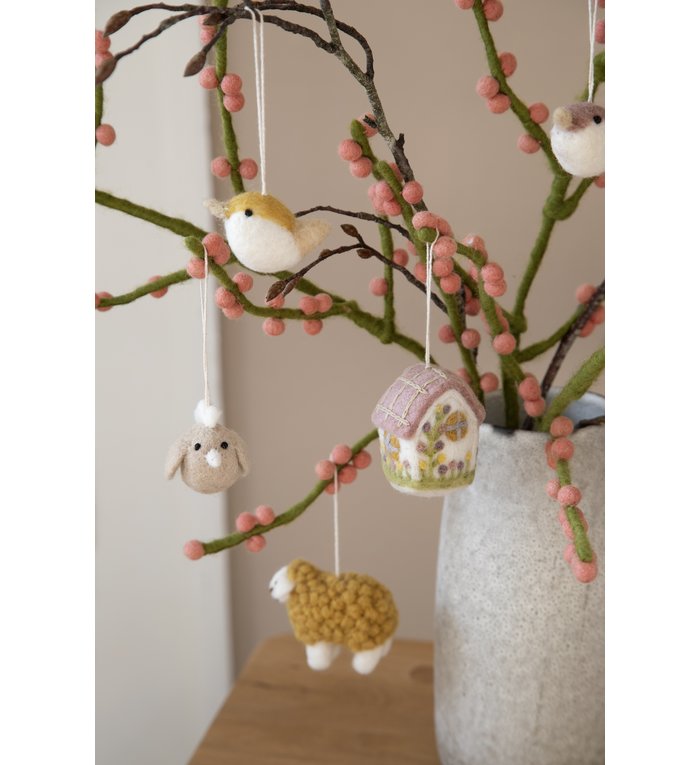 Én Gry & Sif Lente Huisje vilten decoratie hangertje 6 cm