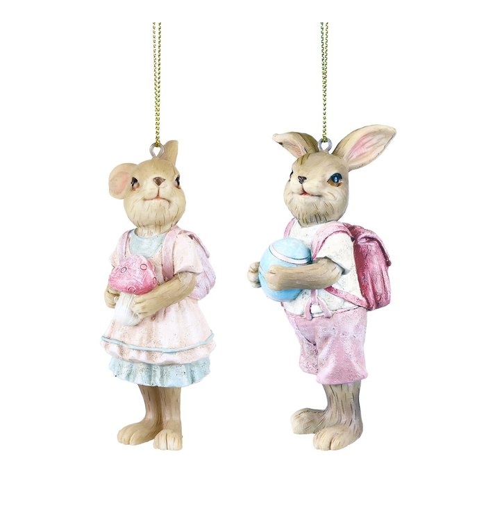 Goodwill Set van twee paashaasjes met een rugtasje - paashaas hangertjes 10 cm hoog